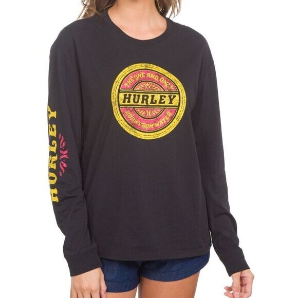 Hurley 3HL1640487 Juniors' Sz L Caviar Black Max Boyfriend Long Sleeve T-Shirt - Picture 9 of 9
